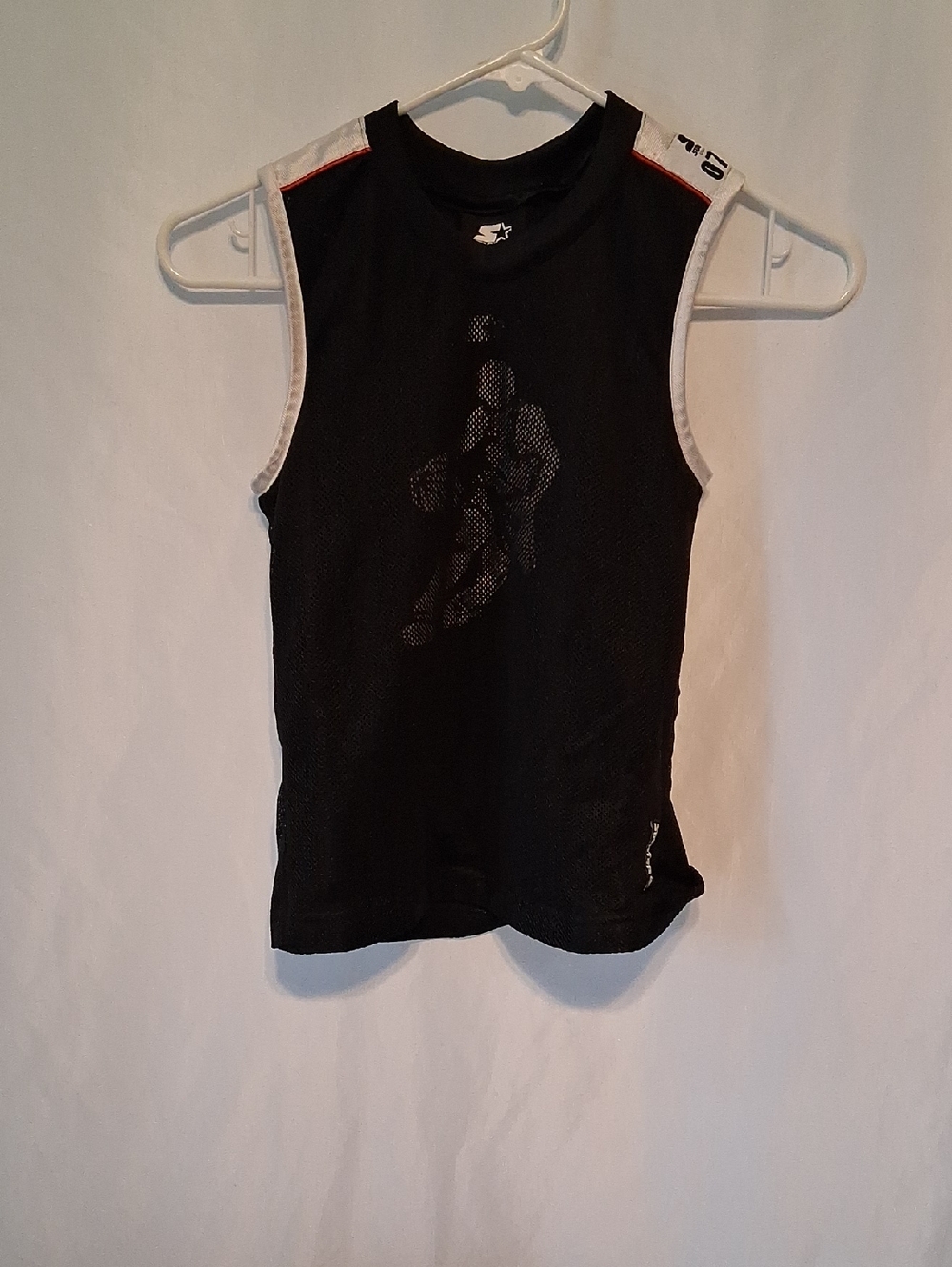 Vintage STARTER "071S" Black Mesh Basketball Tank with White Trim